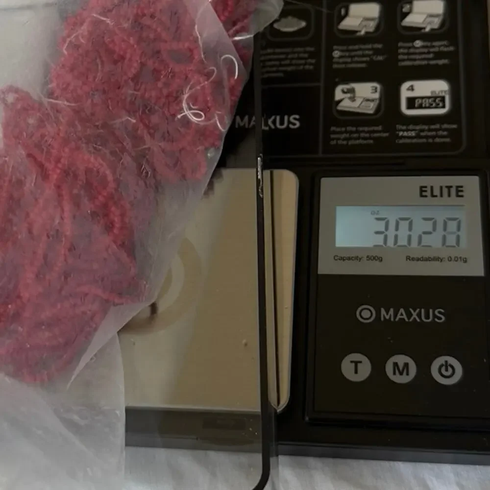 160 Grams Mixed Lot Red and Blue Rocaille Glass Seed Beads on Hank Vintage